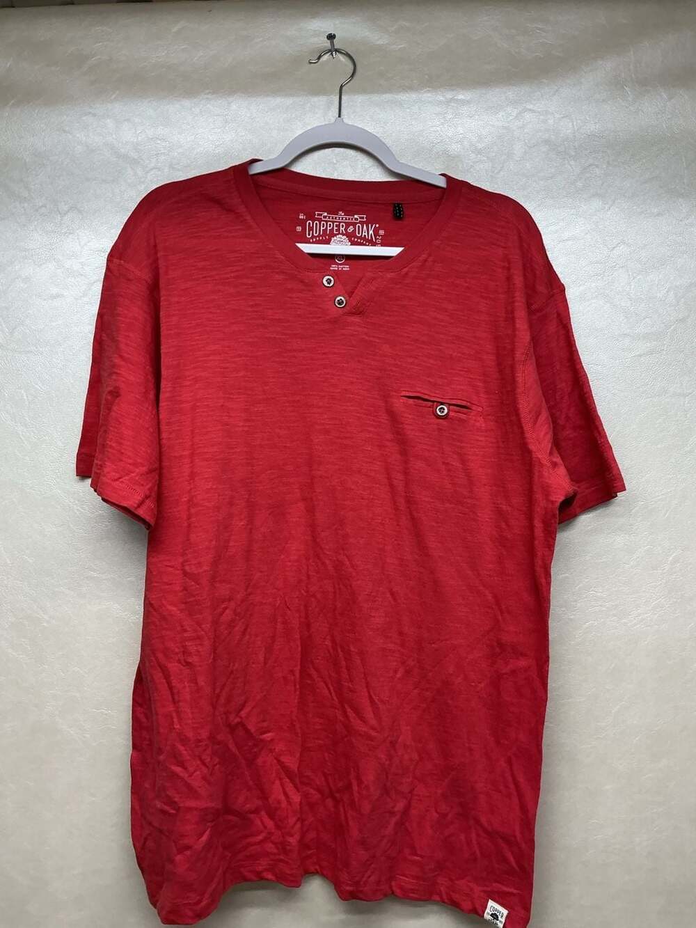 Copper & Oak Red Short Sleeve Henley T-Shirt with Chest Pocket Size XL